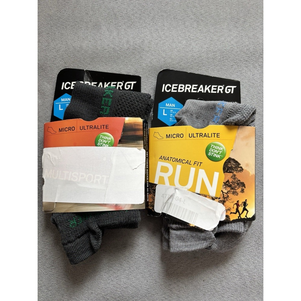 Lot Icebreaker Mens Wool Blend Run And Multisport Micro Socks Sz L Comfort Gorp